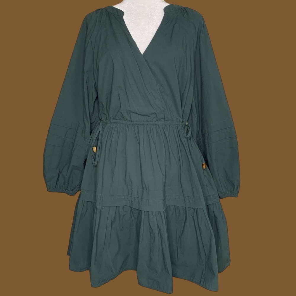 Madewell Emerald Green Crinkle Poplin Wrap Mini Dress